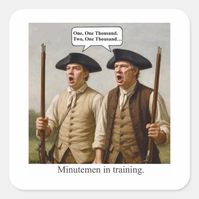 Pegatina Cuadrada Minutemen in training. (Anverso)