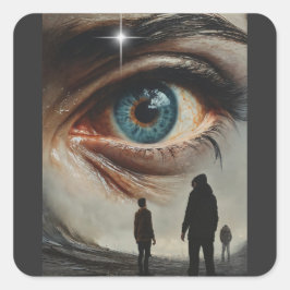 Pegatina Cuadrada Mirada de la esperanza: El optimismo vigilante en 