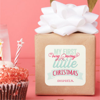Pegatina Cuadrada Mis Navidades pequeños, , bebés, primero Navidades