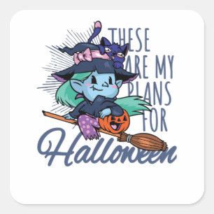 Pegatina Cuadrada Mis planes para Halloween