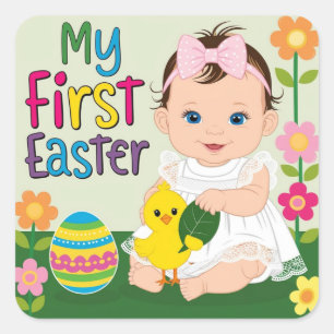 Pegatina Cuadrada Mis primeros niños de Pascua