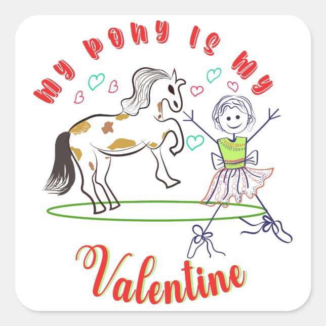 Pegatina Cuadrada Mis rocas más sentidas: Mi Pony es mi San Valentín (Anverso)
