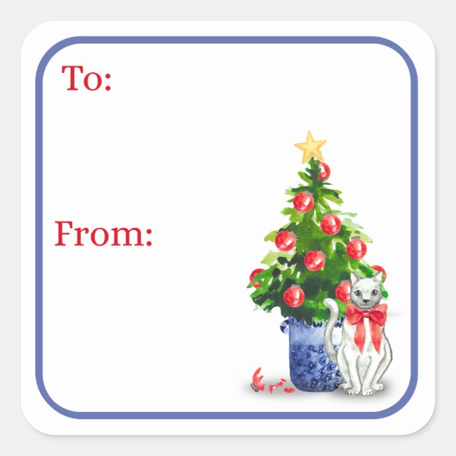 Pegatina Cuadrada Mischievous Cat Holiday Stickers (Anverso)