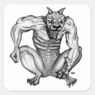 Pegatina Cuadrada Mischwesen - Troll Teufel und Golem