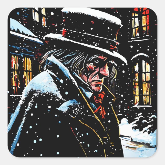 Pegatina Cuadrada Miser Mister Ebenezer Scrooge Navidades victoriano (Anverso)