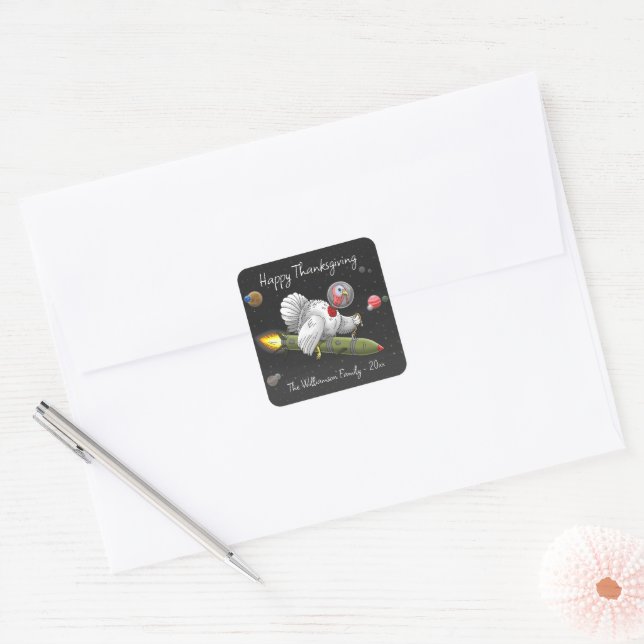 Pegatina Cuadrada Misil de Acción de Gracias Turquía (Sobre)