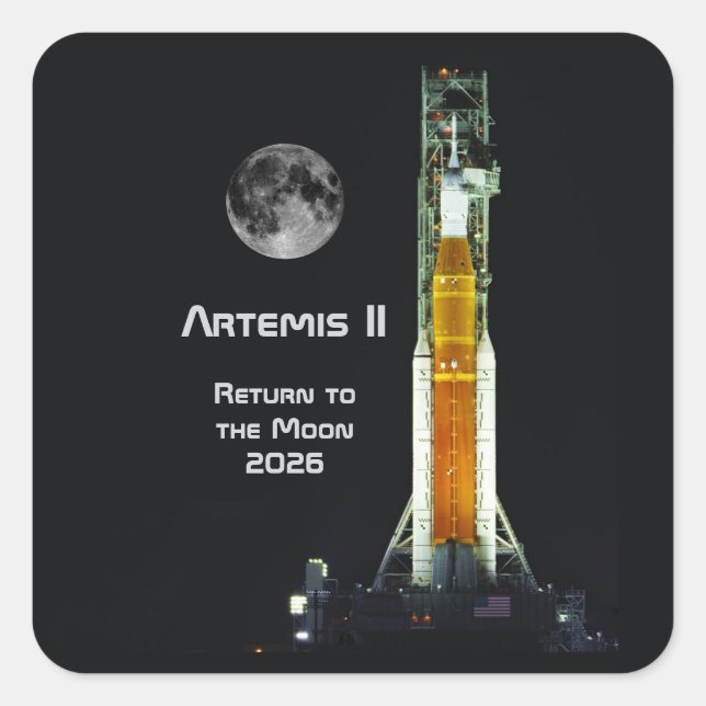 Pegatina Cuadrada Misión Artemis II a la Luna (Anverso)