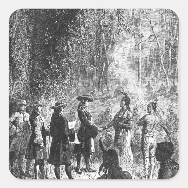 Pegatina Cuadrada Misioneros moravos entre los indios (Anverso)