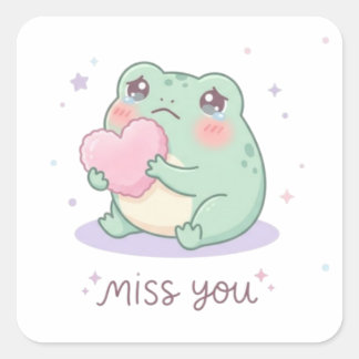 Pegatina Cuadrada Miss You Frog Sticker Cute Frog Holding Heart Emot