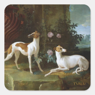 Pegatina Cuadrada Misse y Turlu, dos galgos de Louis XV