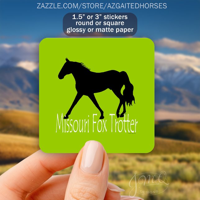 Pegatina Cuadrada Missouri Fox Trotter Horse Silhouette Bright Green (Missouri Fox Trotter Horse Silhouette Bright Green Sticker)