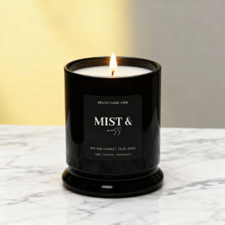 Pegatina Cuadrada Mist & Moss Custom Candle Label Black White