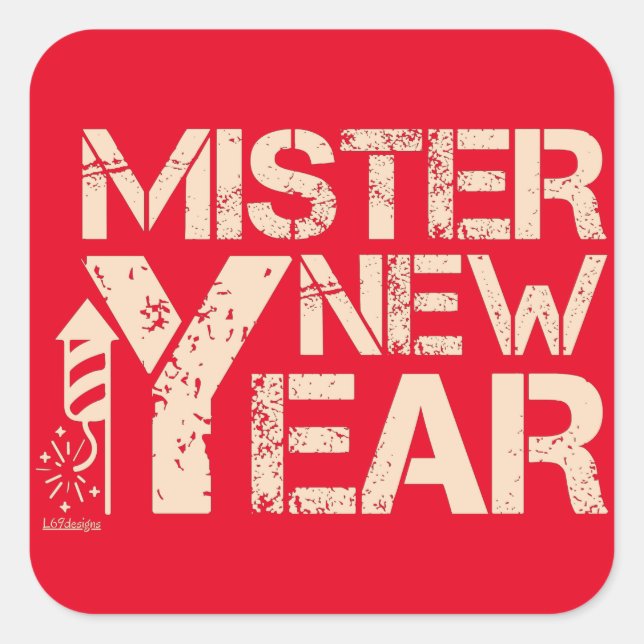PEGATINA CUADRADA MISTER NEW YEAR (Anverso)