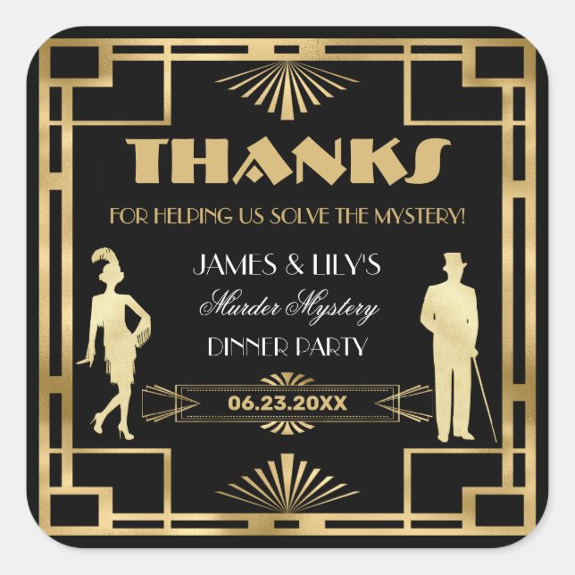 Pegatina Cuadrada Misterio de asesinato del detective Gatsby de oro  (Anverso)