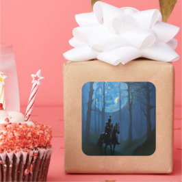 Pegatina Cuadrada Misterioso caballero negro en la selva lunar