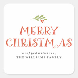 Pegatina Cuadrada Mistletoe Merry Christmas Presels