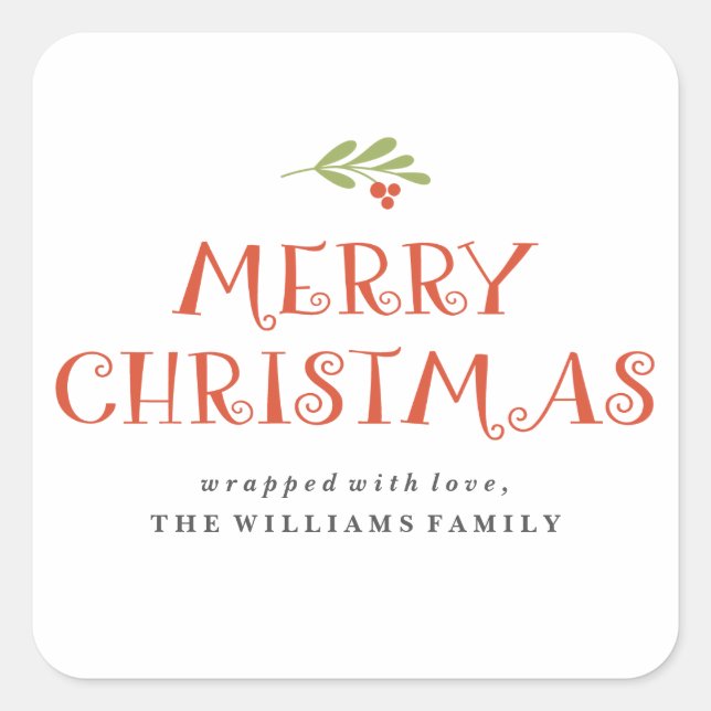 Pegatina Cuadrada Mistletoe Merry Christmas Presels (Anverso)