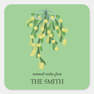 Pegatina Cuadrada Mistletoe verde pastel