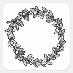 Pegatina Cuadrada Mistletoe Wreath
