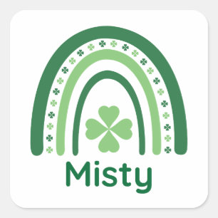 Pegatina Cuadrada Misty Name Clover Boho Rainbow