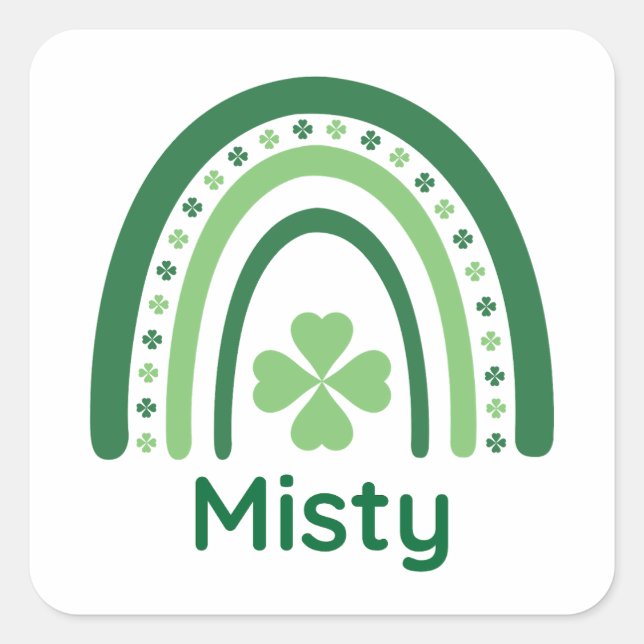 Pegatina Cuadrada Misty Name Clover Boho Rainbow (Anverso)