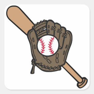 Pegatina Cuadrada Mitt & Bat de béisbol