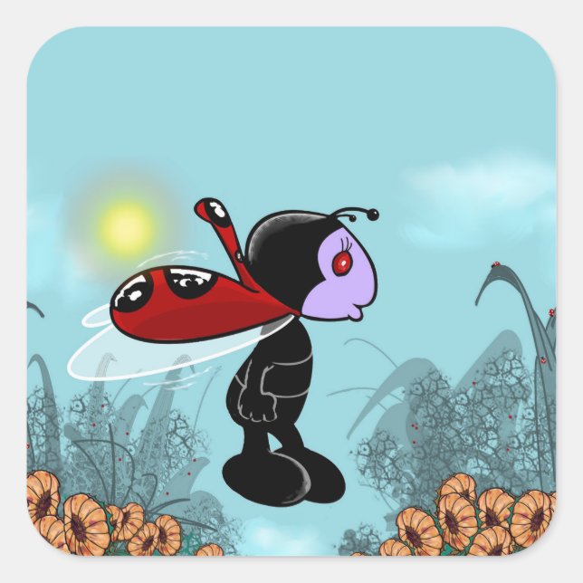 Pegatina Cuadrada Mizz Ladybug (Anverso)