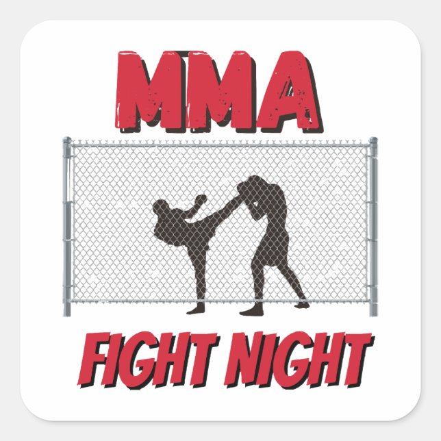 Pegatina Cuadrada MMA: Texto nocturno de lucha y silueta de dos luch (Anverso)
