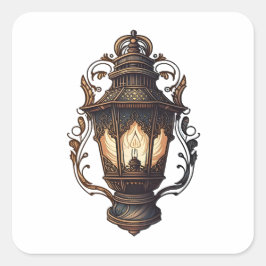 Pegatina Cuadrada Mobiliario antiguo, lámpara de época, estilo Perso