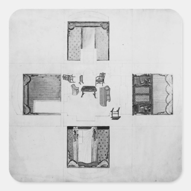 Pegatina Cuadrada Mobiliario para un pequeño salón (Anverso)