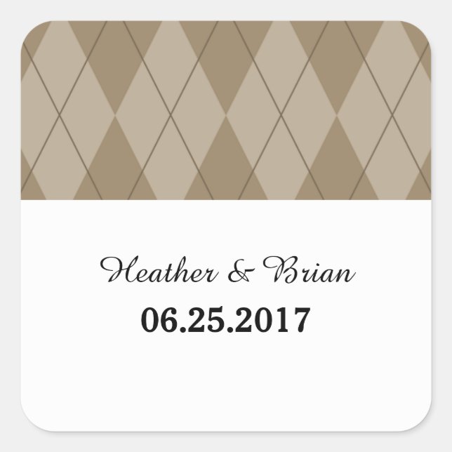 Pegatina Cuadrada Mocha Argyle Wedding Stickers (Anverso)