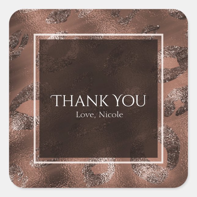 Pegatina Cuadrada Mocha Bronze Leopard Print Party Favor (Anverso)