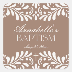 Pegatina Cuadrada Mocha Brown Talavera Fiesta Española Baptismo Favo