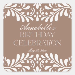 Pegatina Cuadrada Mocha Brown Talavera Fiesta Española Favor de Cump