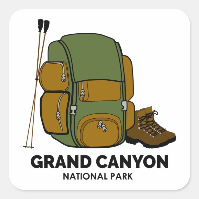 Pegatina Cuadrada Mochila del parque nacional del Gran Cañón (Anverso)