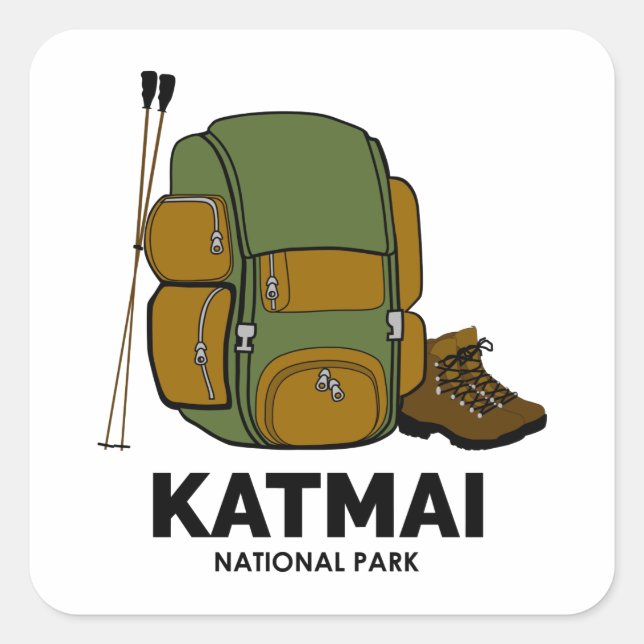 Pegatina Cuadrada Mochila del Parque Nacional Katmai (Anverso)