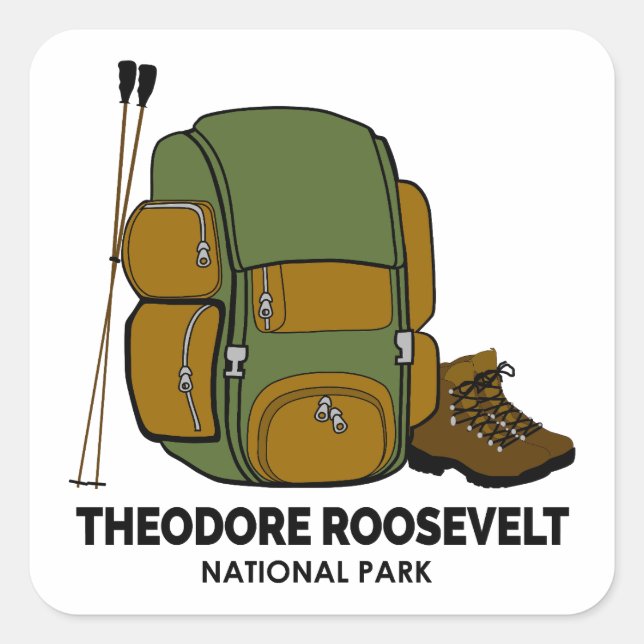 Pegatina Cuadrada Mochila del Parque Nacional Theodore Roosevelt (Anverso)