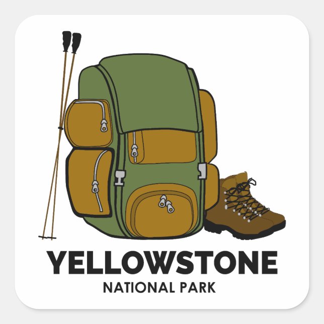 Pegatina Cuadrada Mochila del Parque Nacional Yellowstone (Anverso)