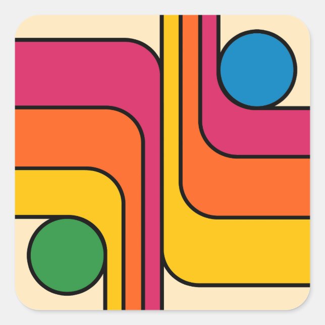 Pegatina Cuadrada Mod 1970s Retro Style Geometric Design (Anverso)