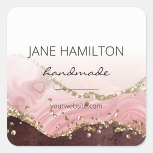 Pegatina Cuadrada Moda Agate de Purpurinas de oro rosado de Rubor