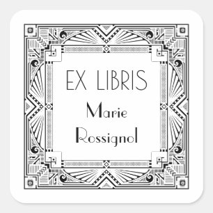 Pegatina Cuadrada Moda Art Deco Nombre personal Ex Libris Bookplate