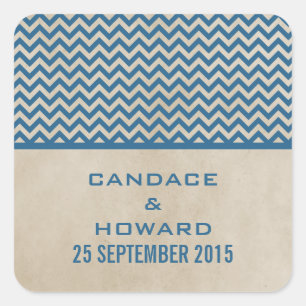 Pegatina Cuadrada Moda Azul Chevron Wedding Stickers