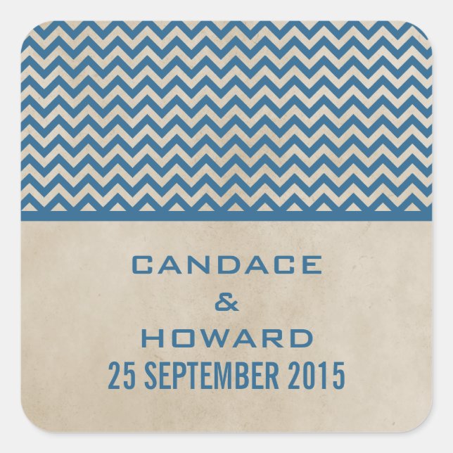 Pegatina Cuadrada Moda Azul Chevron Wedding Stickers (Anverso)