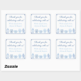 Pegatina Cuadrada Moda Azul Y Ginger Blanco Jar Gracias Favor