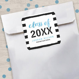 Pegatina Cuadrada Moda Black Stripes Blue Class de graduación 2025