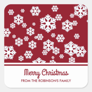 Pegatina Cuadrada Moda Blanco copos de nieve patrón nórdico en roj