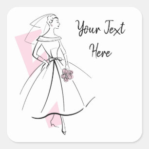 Pegatina Cuadrada Moda Bride Pink Text square