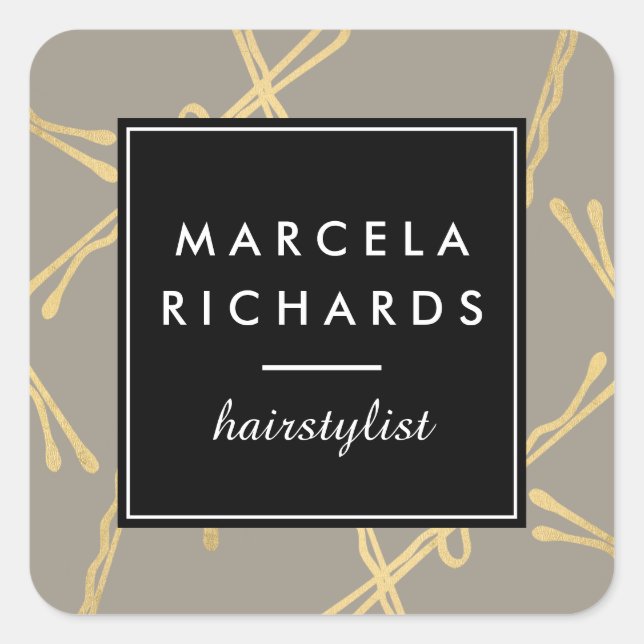 Pegatina Cuadrada Moda Café Bobby Pins Salón Gris De Estilos (Anverso)