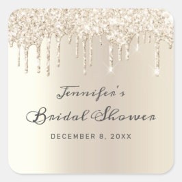 Pegatina Cuadrada Moda Champagne Dripping Purpurina Bridal Shower
