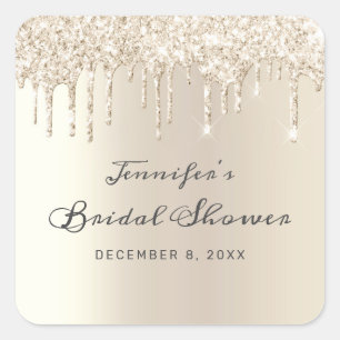 Pegatina Cuadrada Moda Champagne Dripping Purpurina Bridal Shower